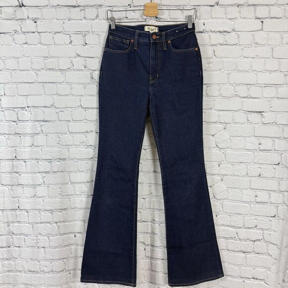 Madewell Skinny Flare Jeans Womens 27 Blue Dark Wash Stretch Cotton High Rise - Picture 1 of 13